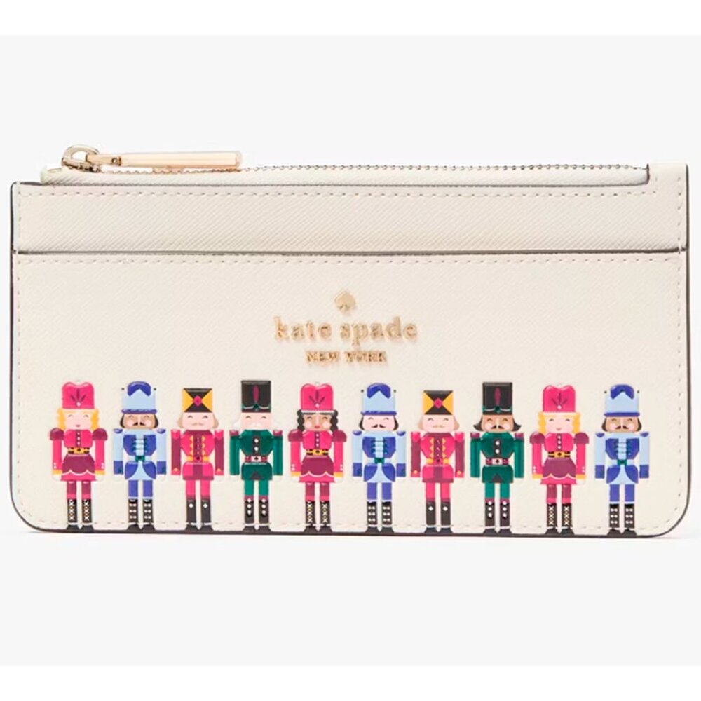 S Kate Spade Nutcracker Large Slim Cardholder Wallet KJ071 NWT Meringue White